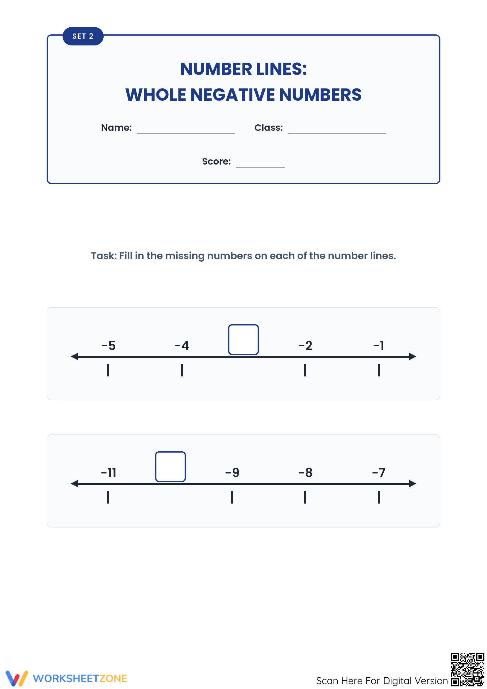 Essential Negative Numbers Number Line Worksheet | Grade 6 - Page 1