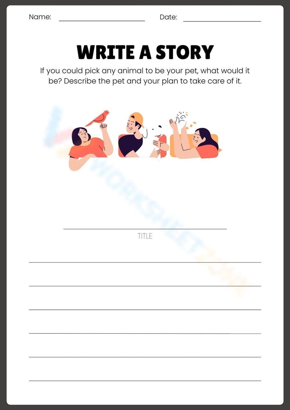 Grade 2 Pet Story Prompt — Printable No-Prep Worksheet - Page 1