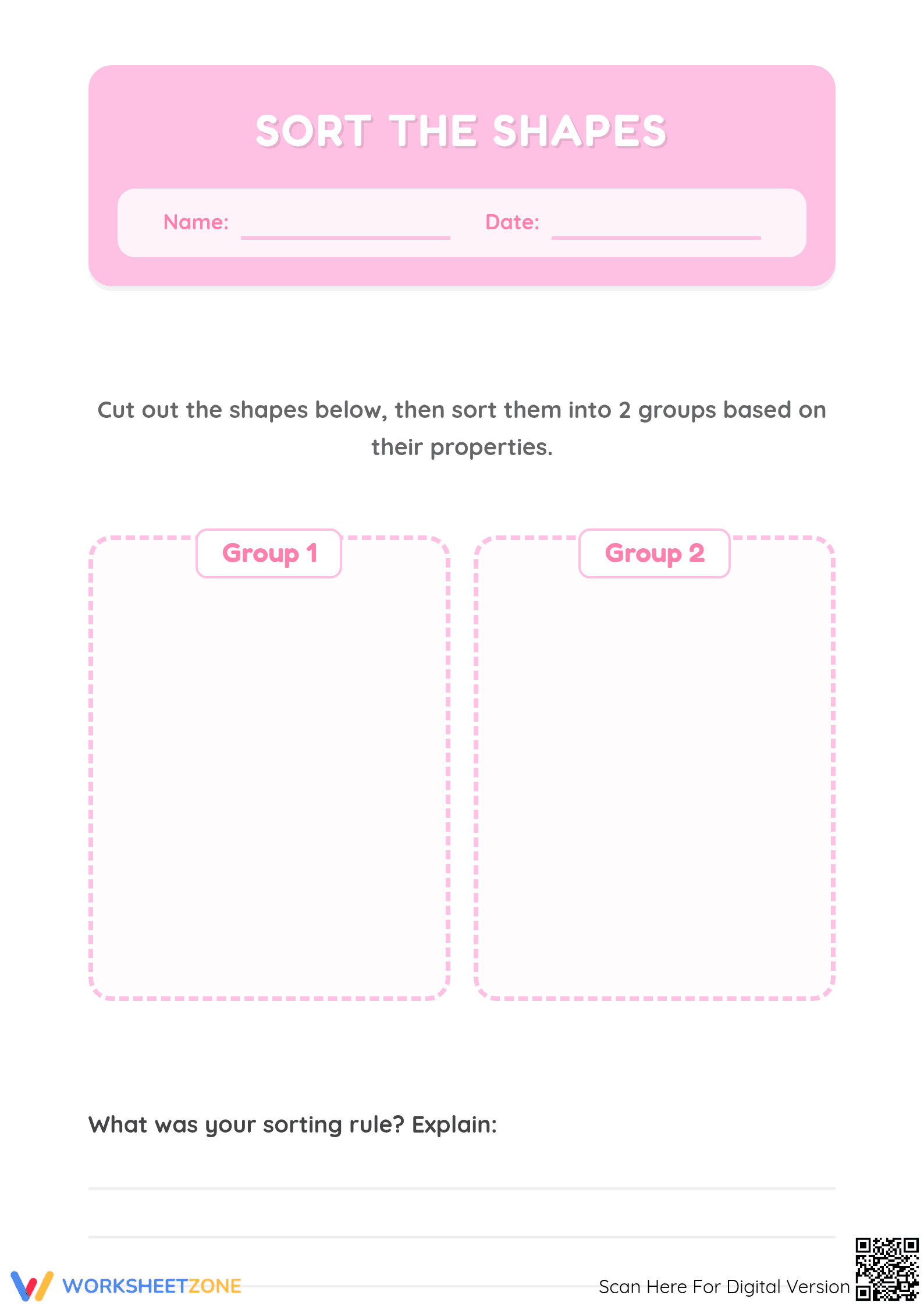 Grade 1 Sort the Shapes — Printable No-Prep Worksheet - Page 1