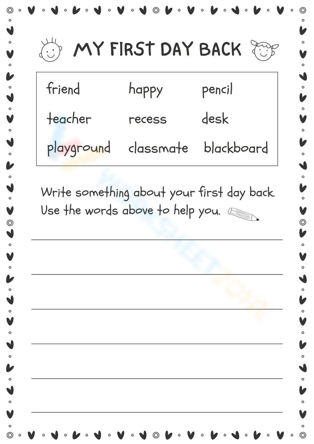 First Day Back to School Writing Activity - Page 1