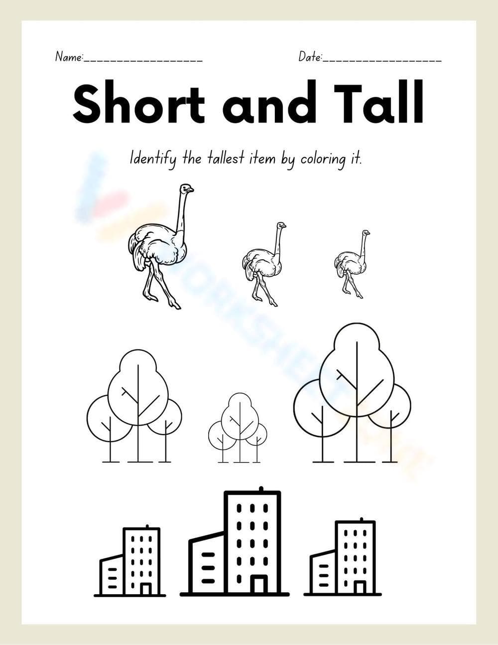 Short and Tall Coloring Worksheet - Page 1