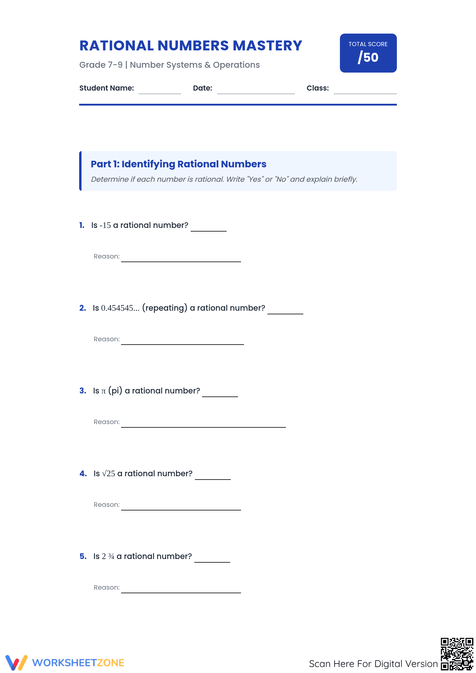 CCSS.MATH.7.NS.A.2 Worksheet: Rational Numbers — Complete Guide - Page 1