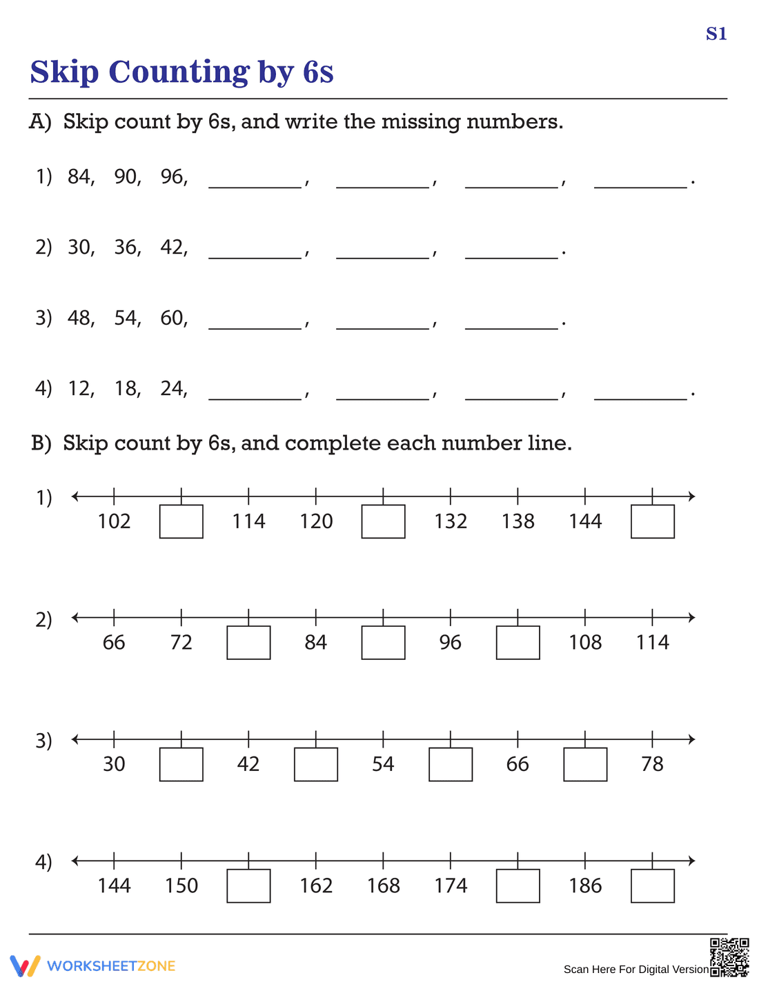 Skip Counting by 6 Worksheet - Page 1