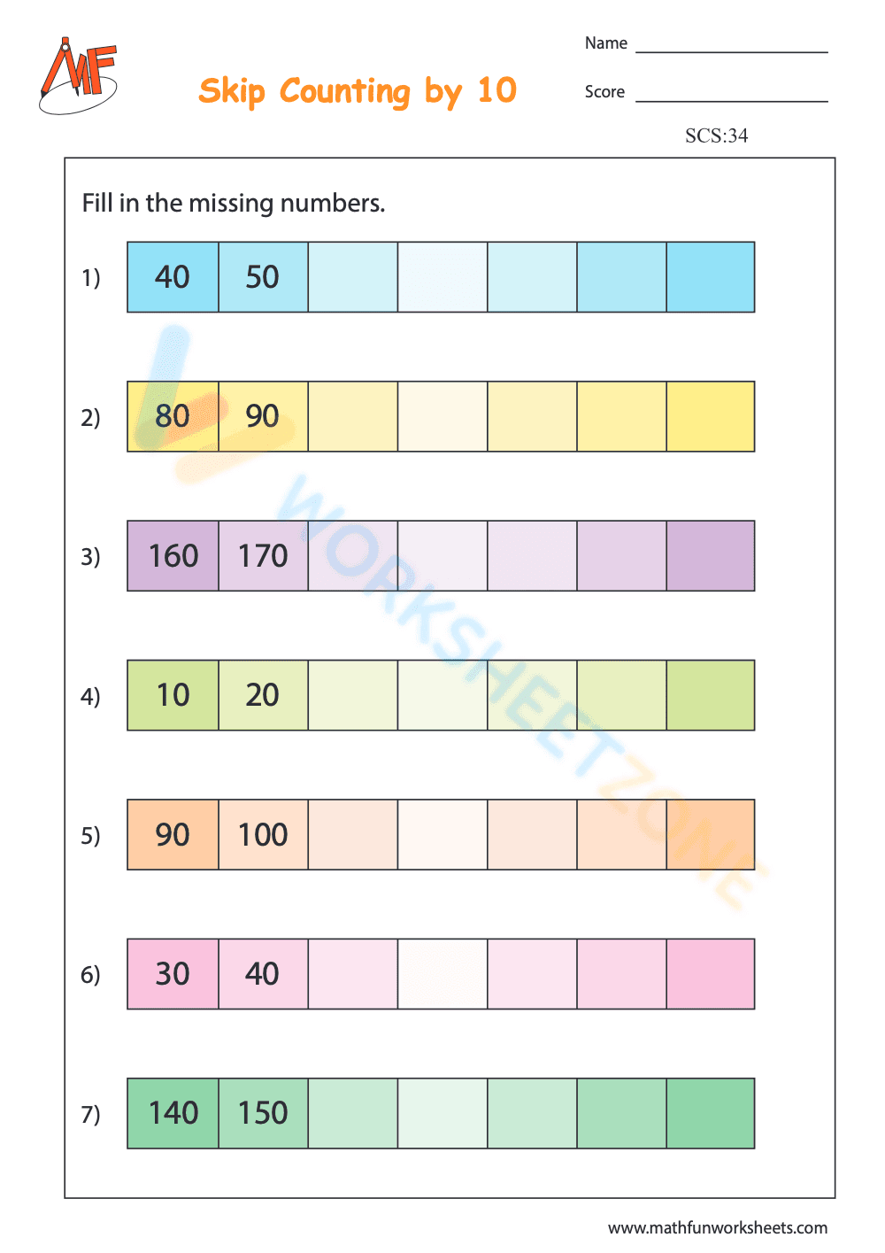 Skip Counting by 10 Worksheets - Page 1