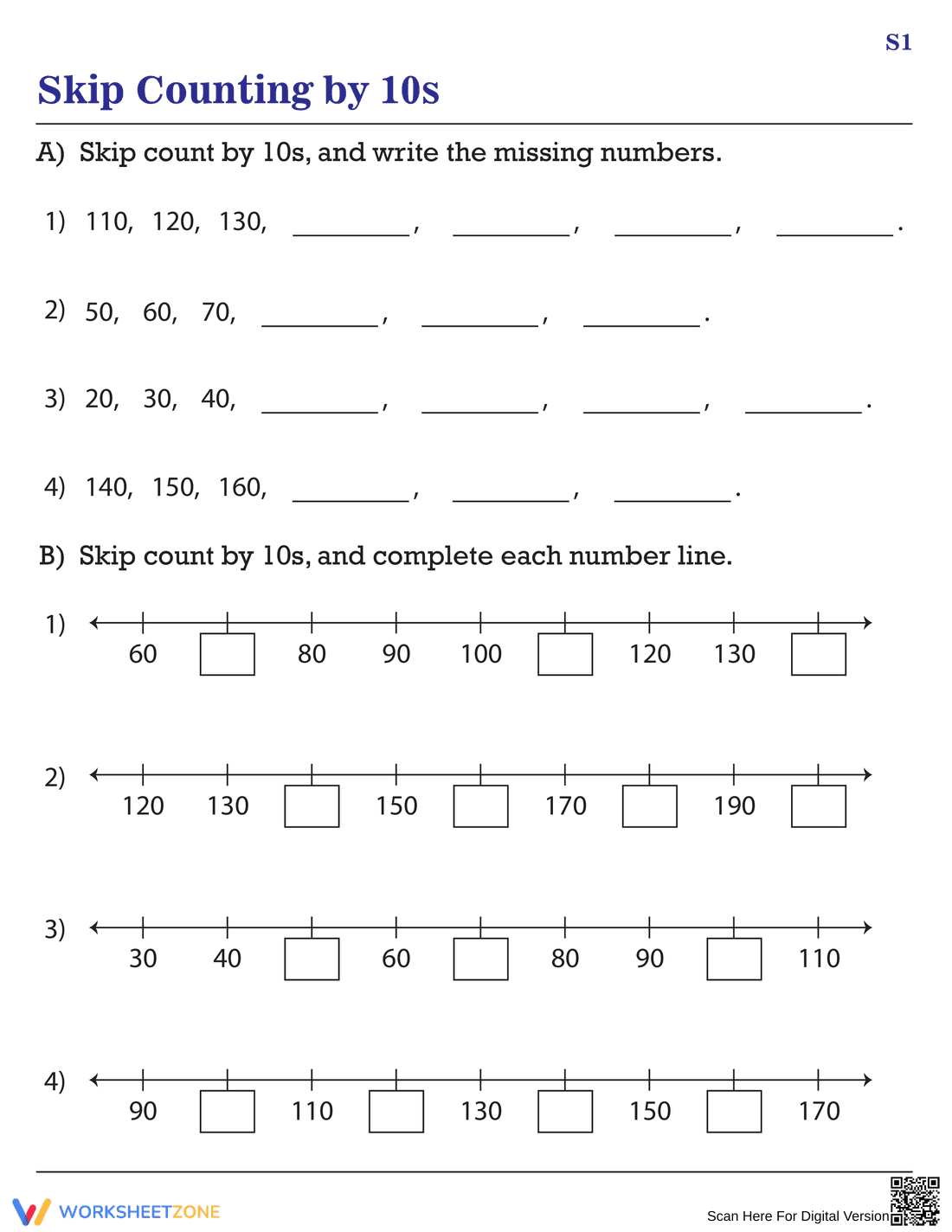 Skip Counting by 10 Practice - Page 1