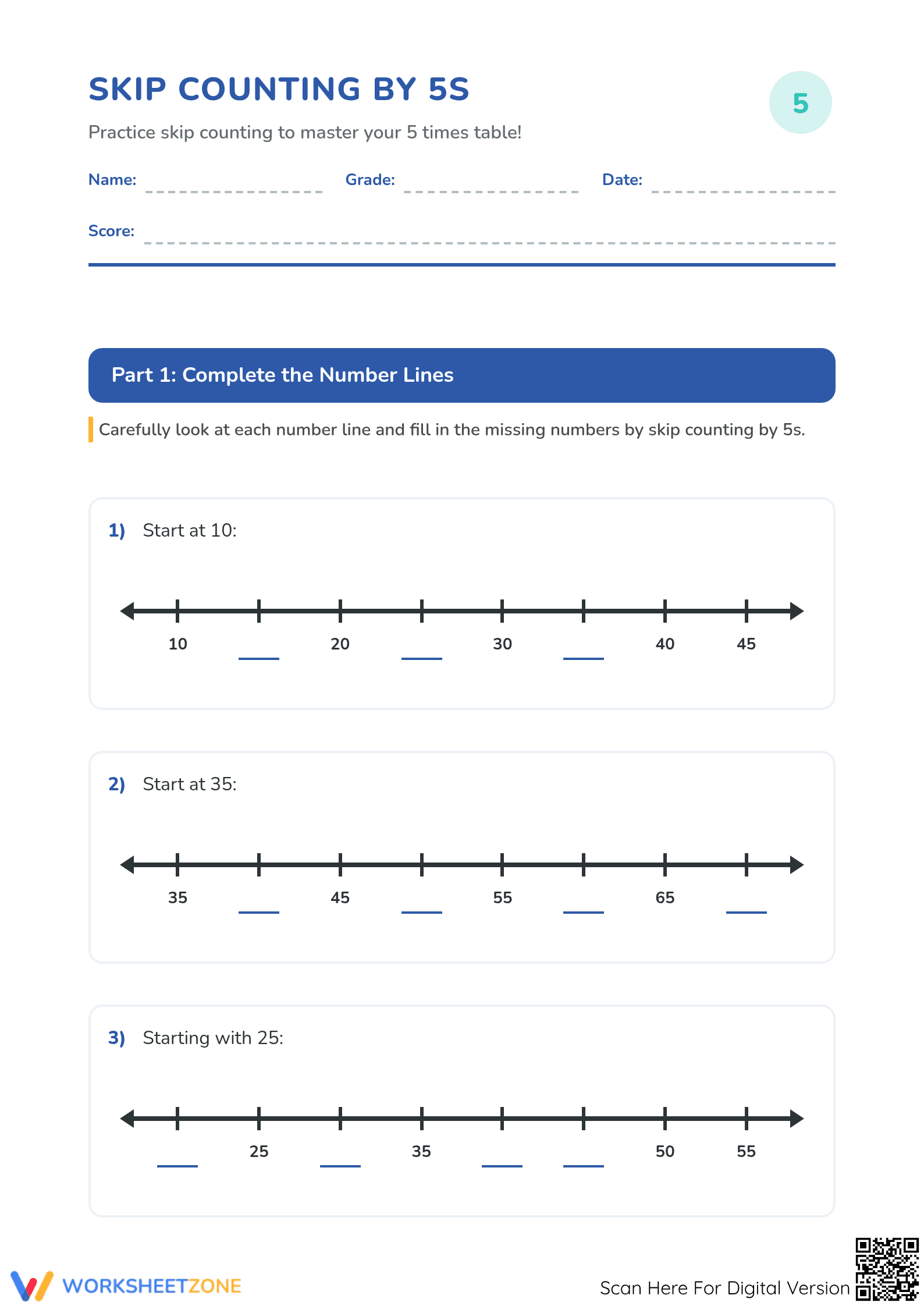 Essential Skip Counting by 5s Worksheet | Grade 3-5 Aligned - Page 1