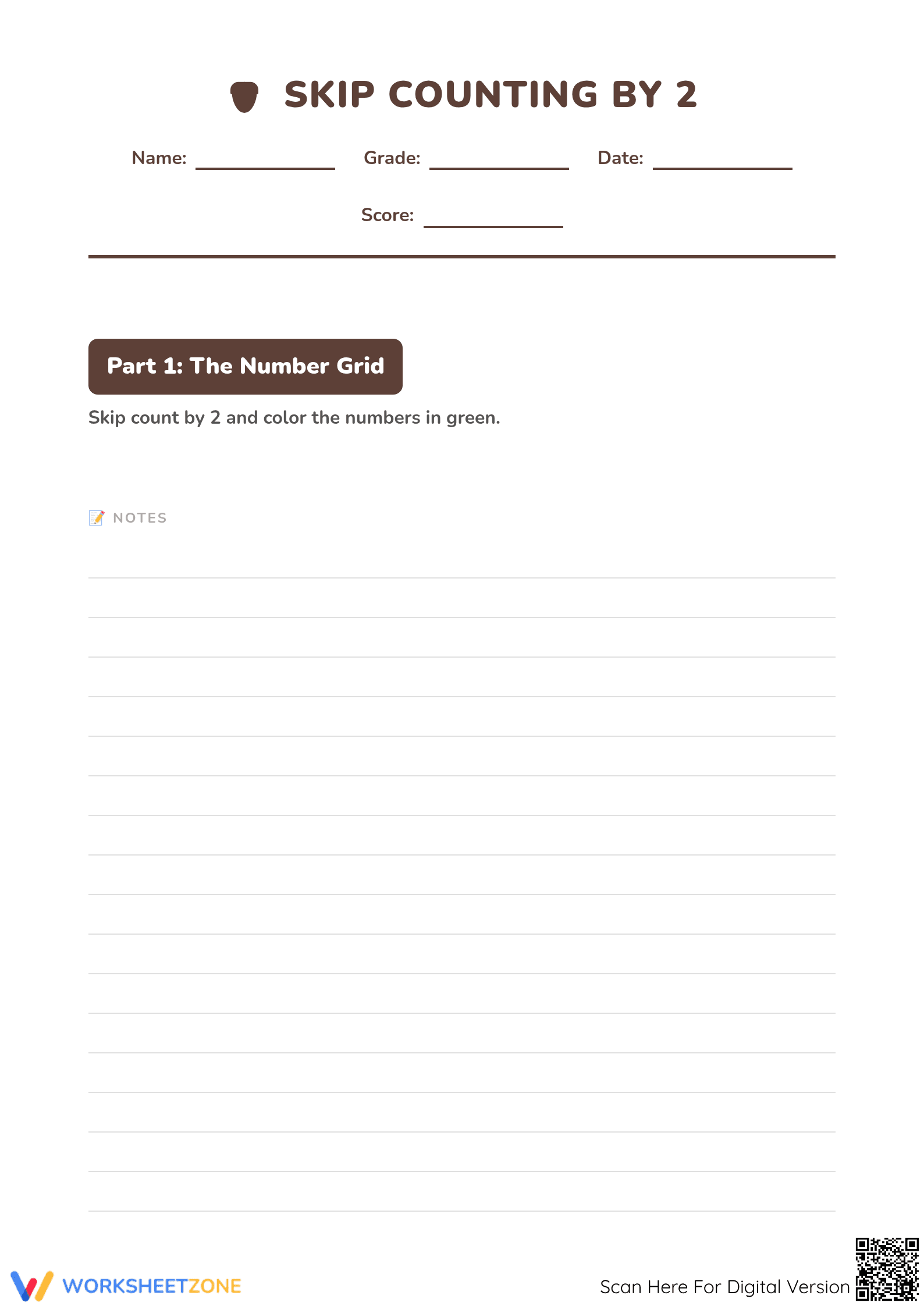 Printable Skip Counting by 2 Worksheet | Grade 3-5 Math - Page 1