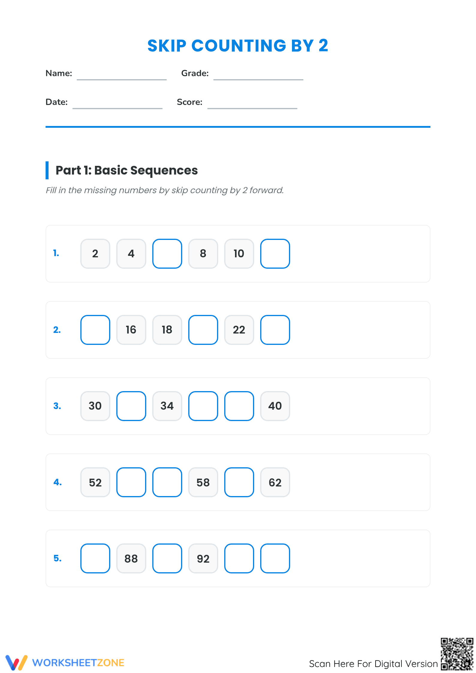 Skip Counting by 2 Worksheet | Grade 3-5 Essential - Page 1