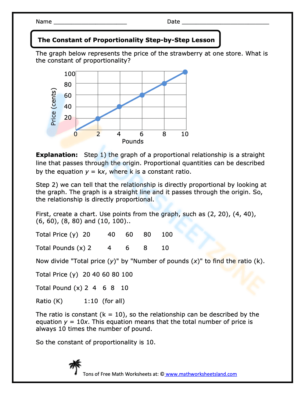 Constant of Proportionality Worksheet - Page 1