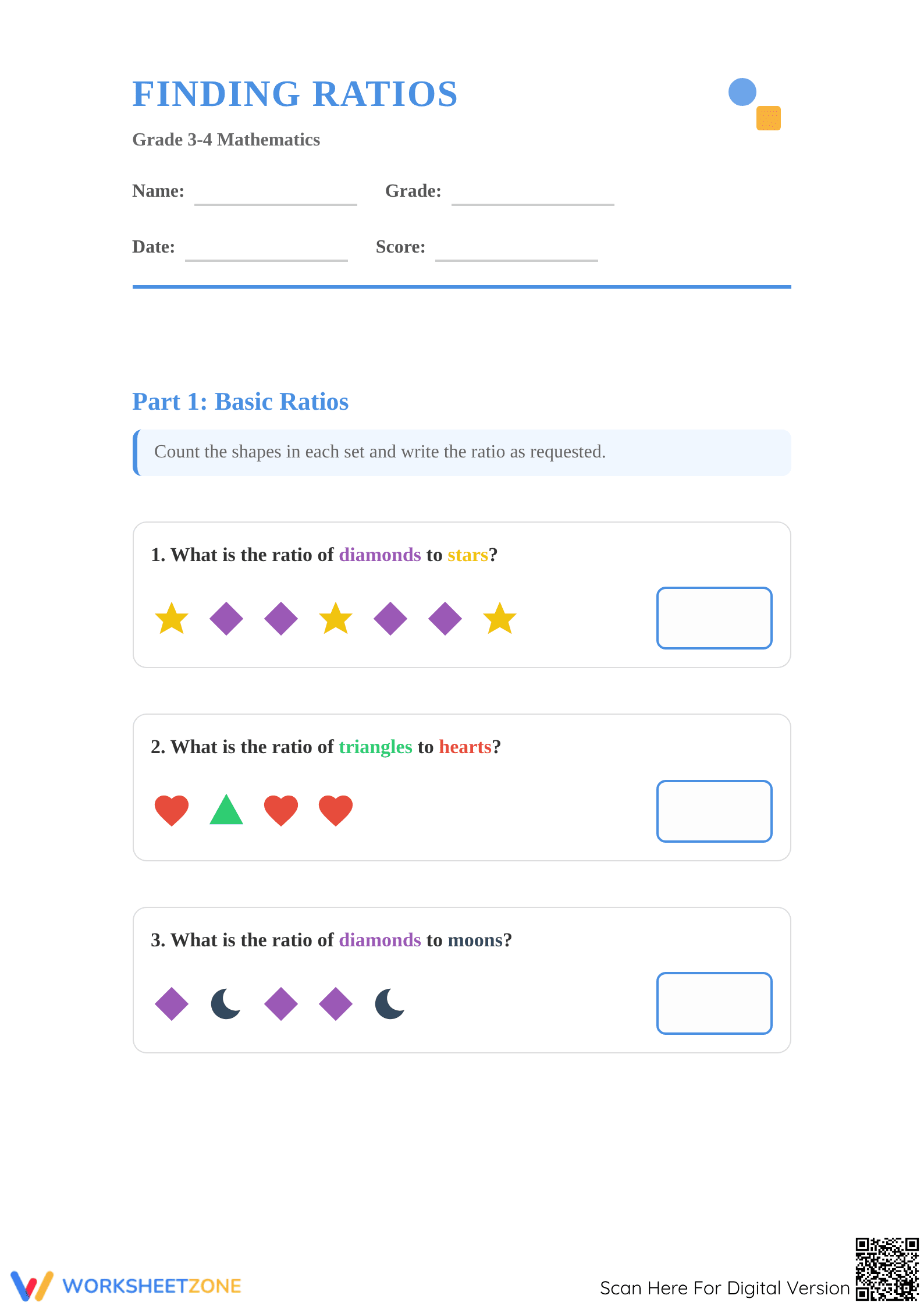 Printable Finding Ratios Worksheet | Grade 3-4 Math Guide - Page 1