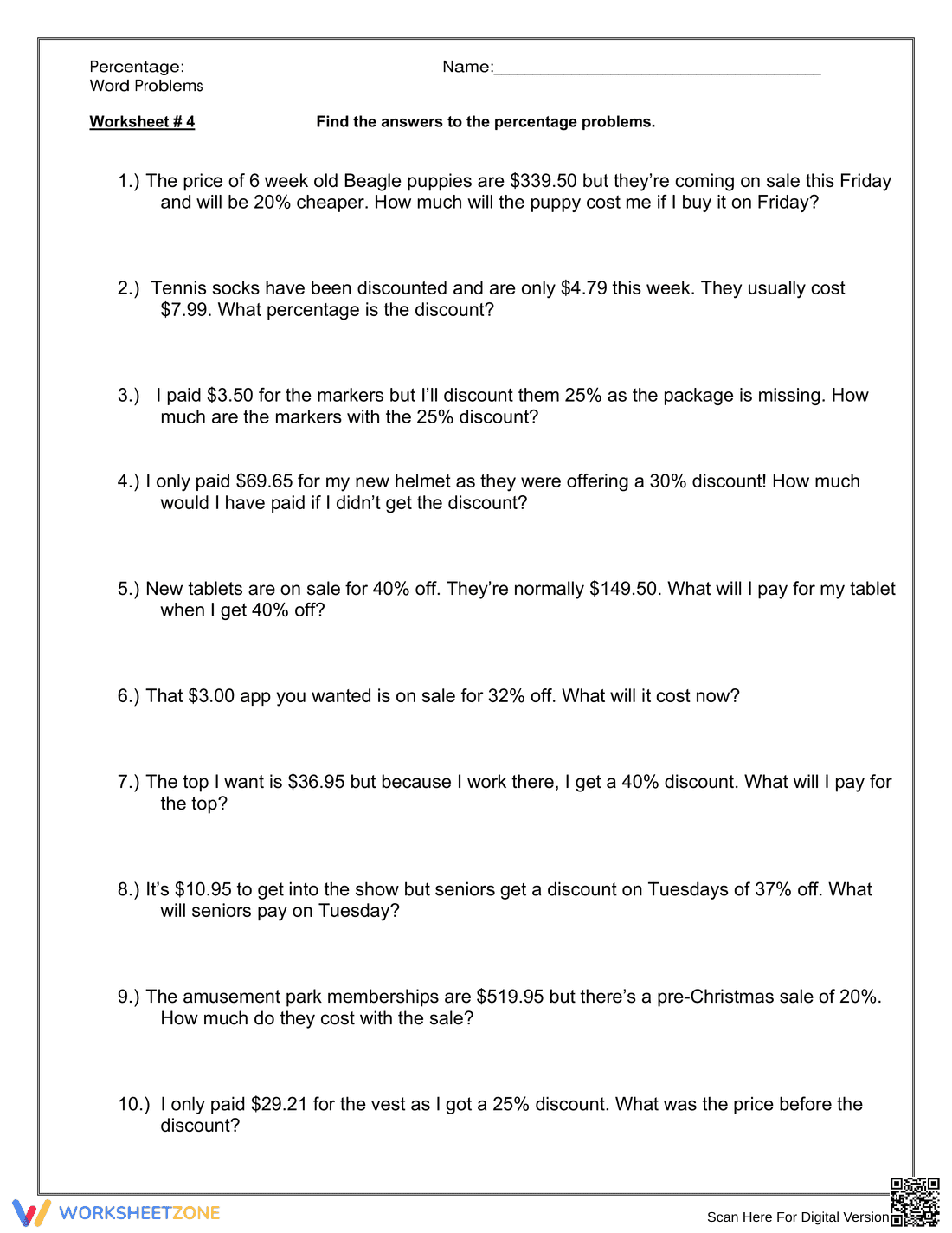 Solving Percent Word Problems - Page 1