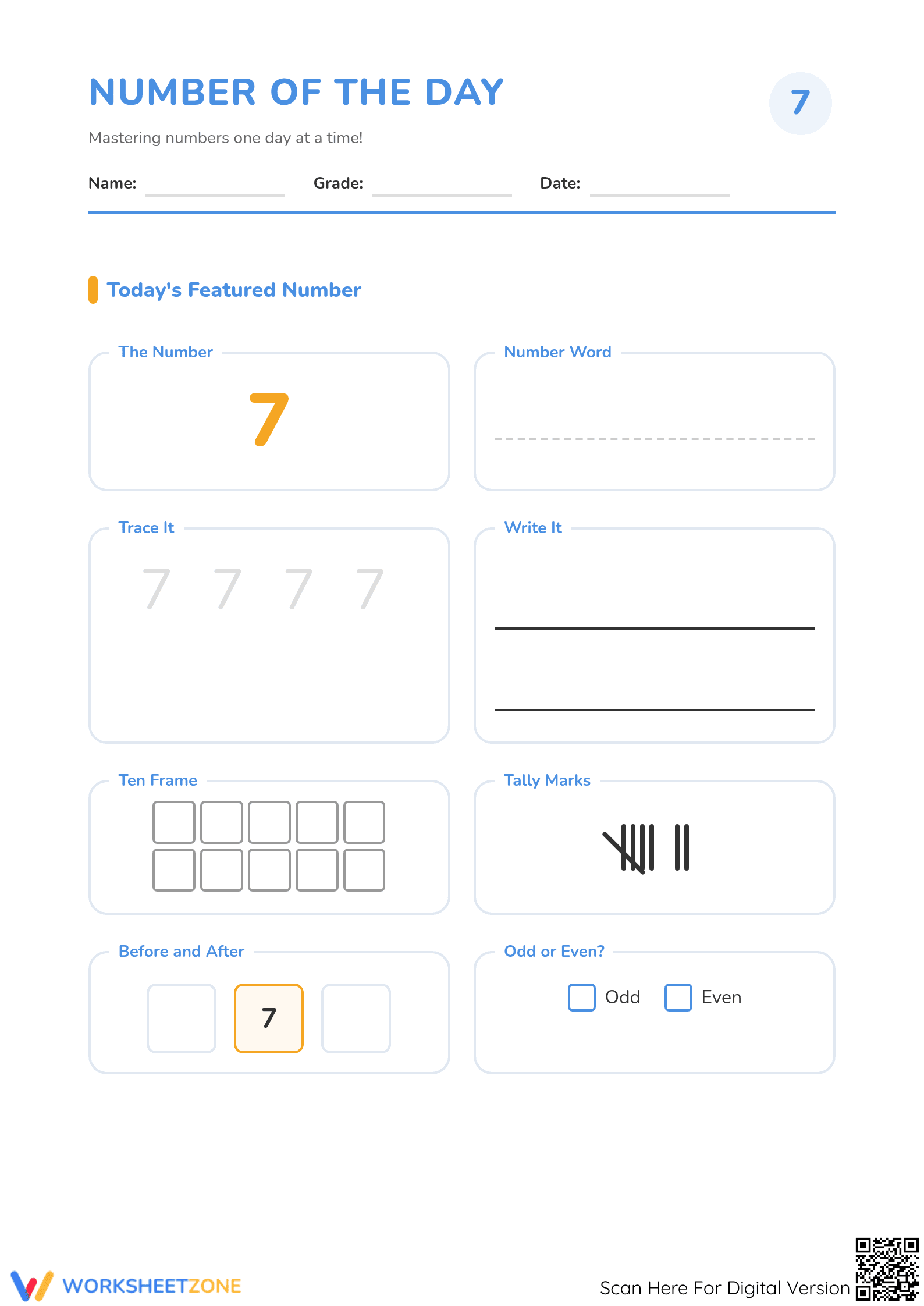 Printable Number of the Day Worksheet | Grade K-1 Math - Page 1