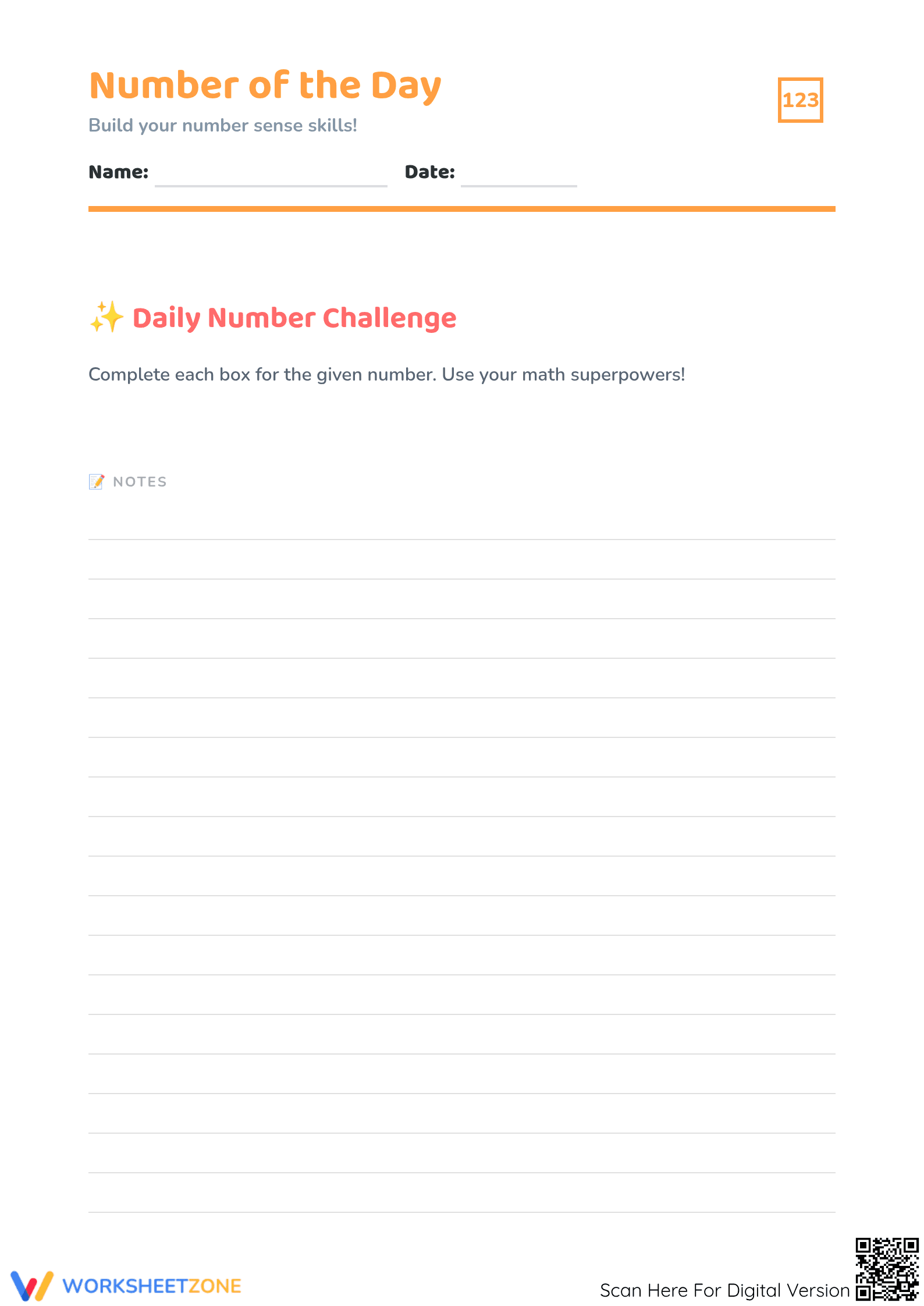 Printable Number of the Day Worksheet | Grade 1 Math - Page 1