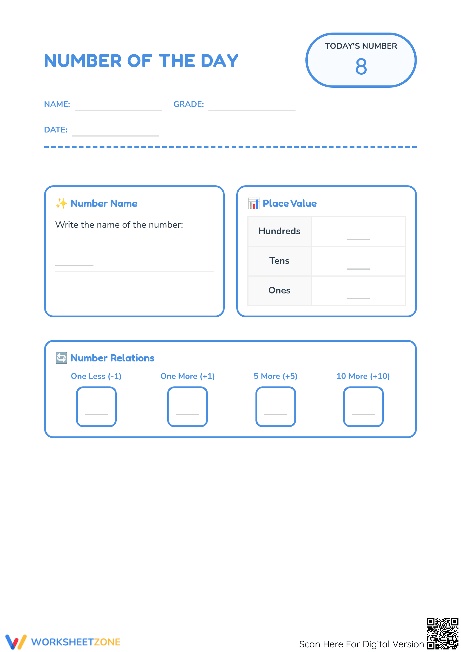 Essential Number of the Day 8 Worksheet | Grade K-1 Aligned - Page 1