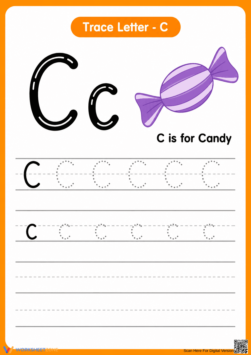 Grade K-1 Letter C Tracing — Printable No-Prep Worksheet - Page 1