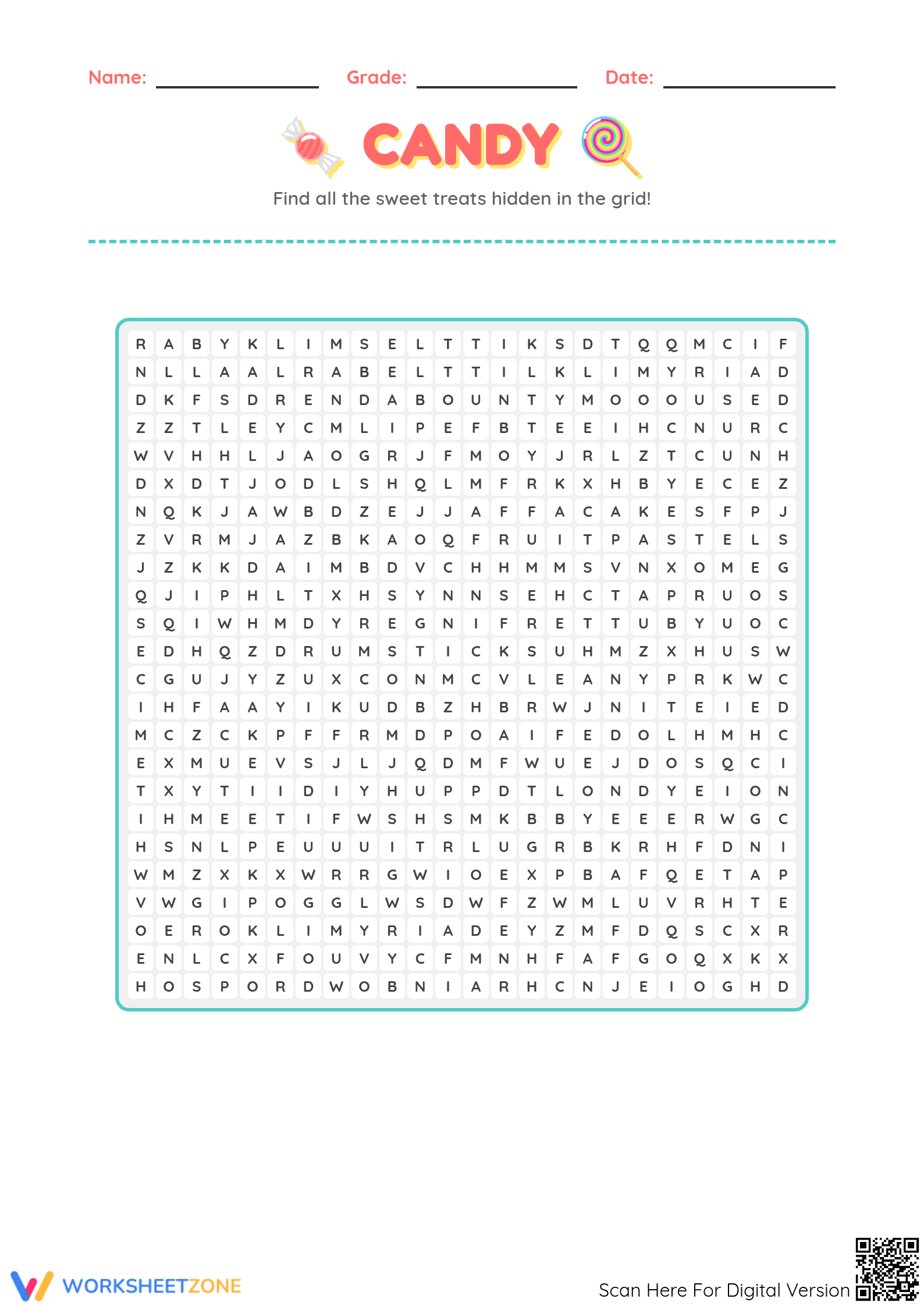 Essential Candy Word Search | Grade 4-5 Vocabulary - Page 1