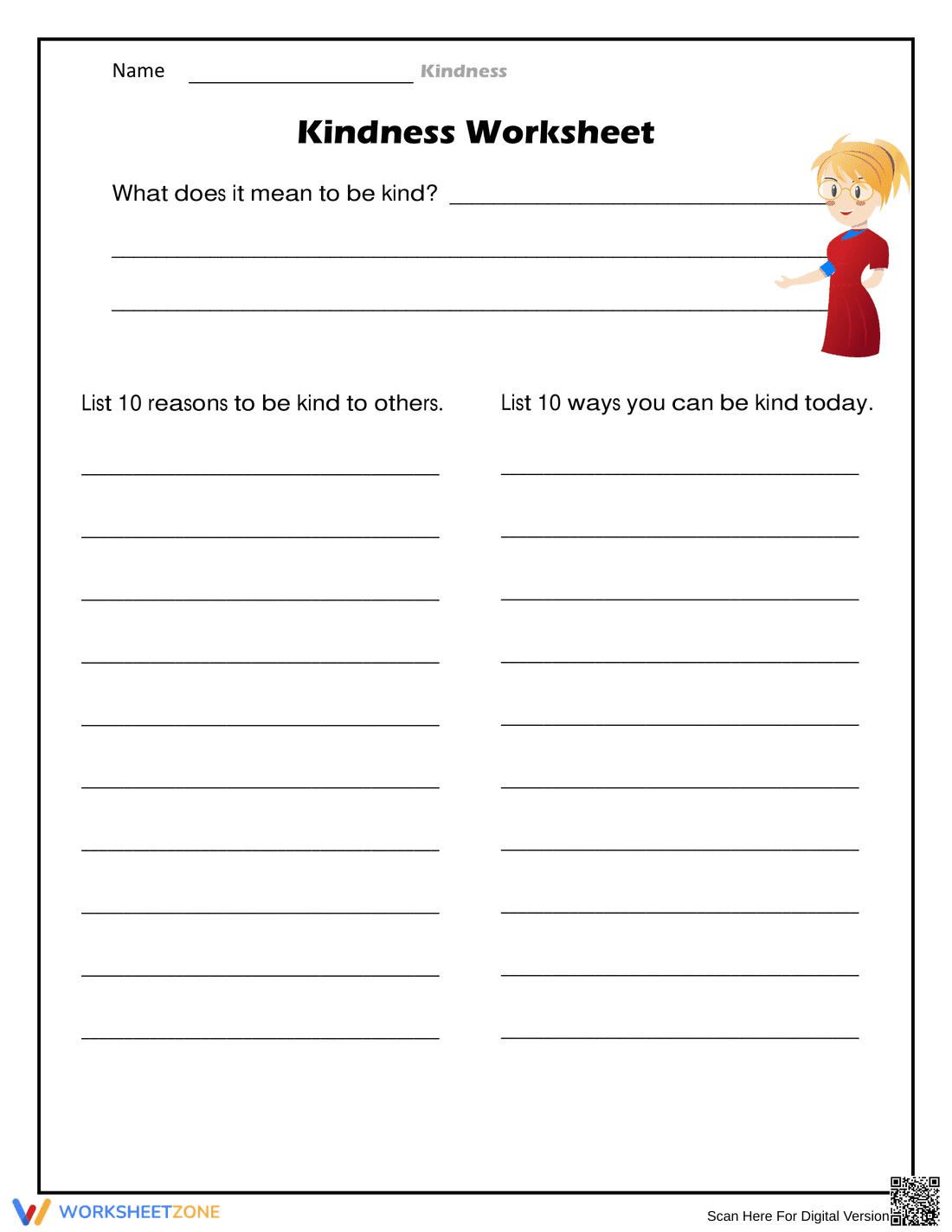 Printable Kindness Worksheet | Grade 4-5 SEL - Page 1