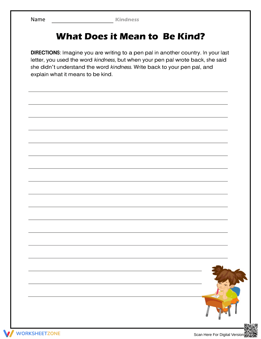 Kindness Writing Prompt | Grade 4-5 Essential Worksheet - Page 1