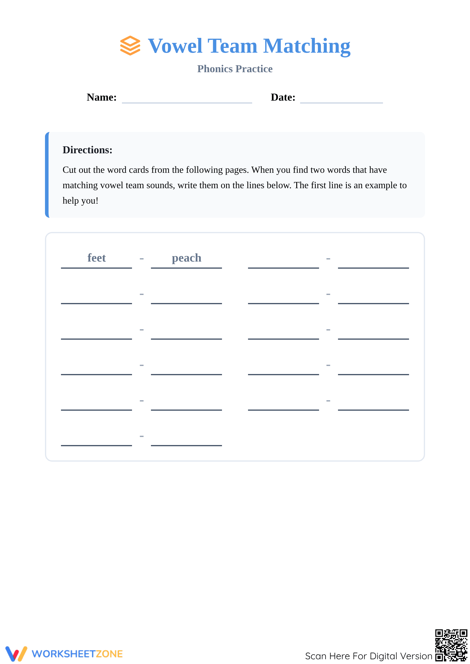 Grade 2 Vowel Teams — Printable No-Prep Worksheet - Page 1
