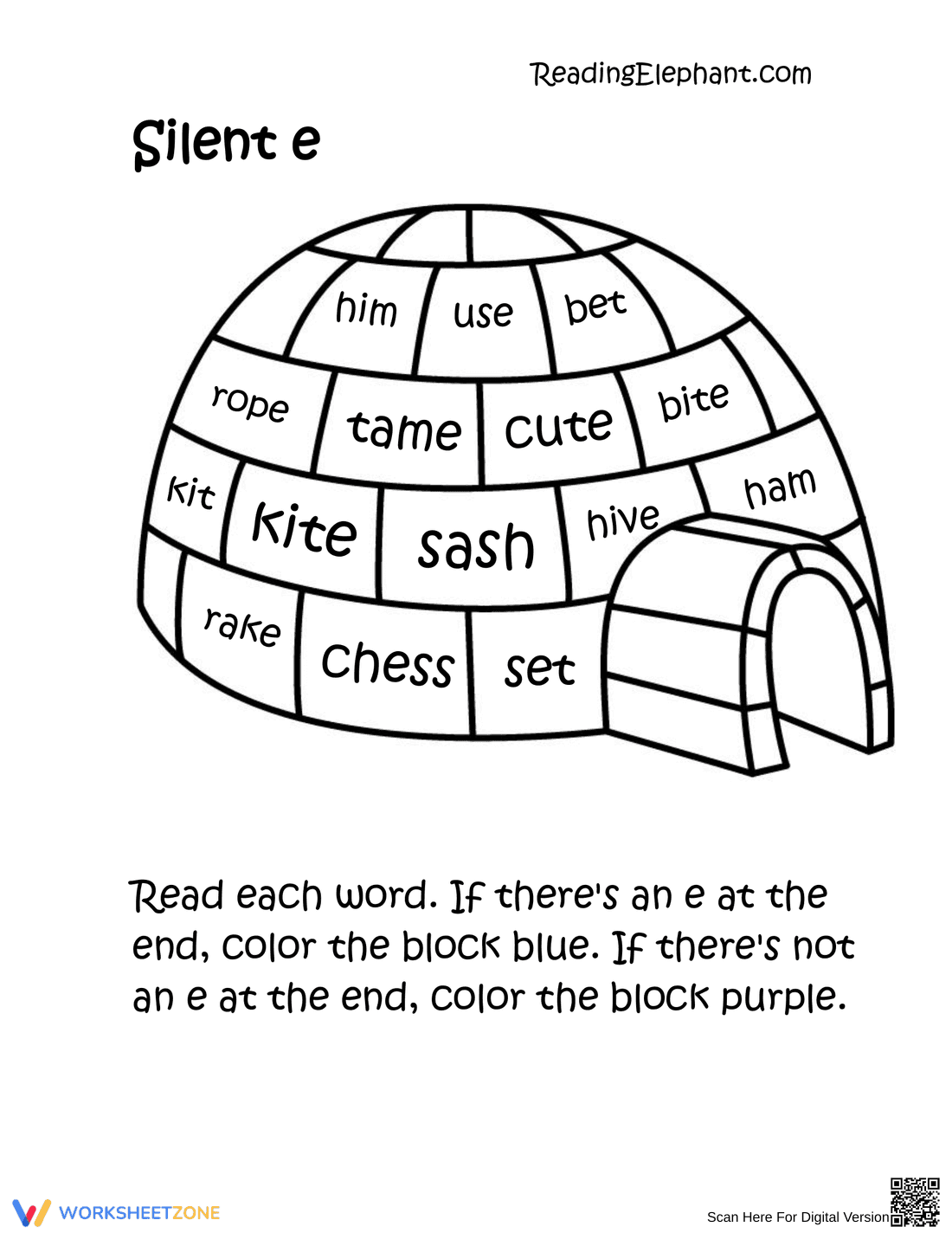 Silent E Phonics Worksheet: Printable Grade 1 Activity - Page 1