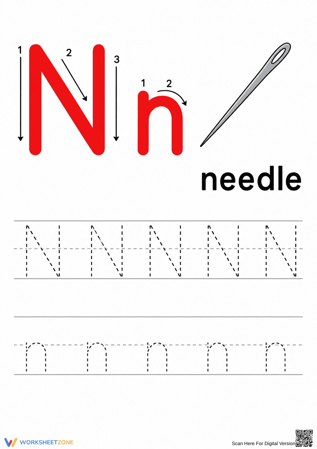 Grade K-1 Letter N — Printable No-Prep Worksheet - Page 1