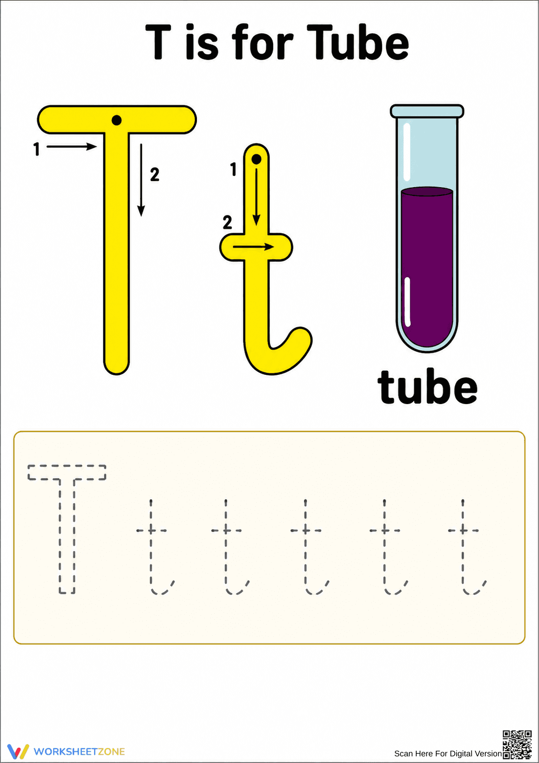 Letter T Tracing Worksheet | Printable Grade K-1 Practice - Page 1