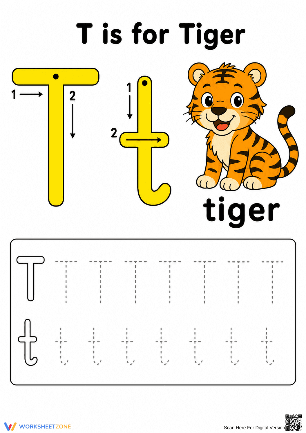 Letter T Tracing Worksheet | Essential Grade K-1 Phonics - Page 1