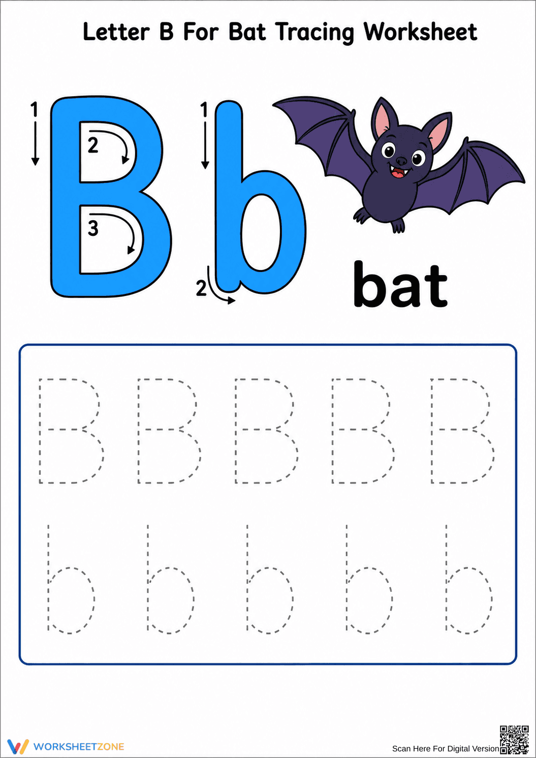 Printable Letter B Tracing Worksheet | Kindergarten ELA - Page 1