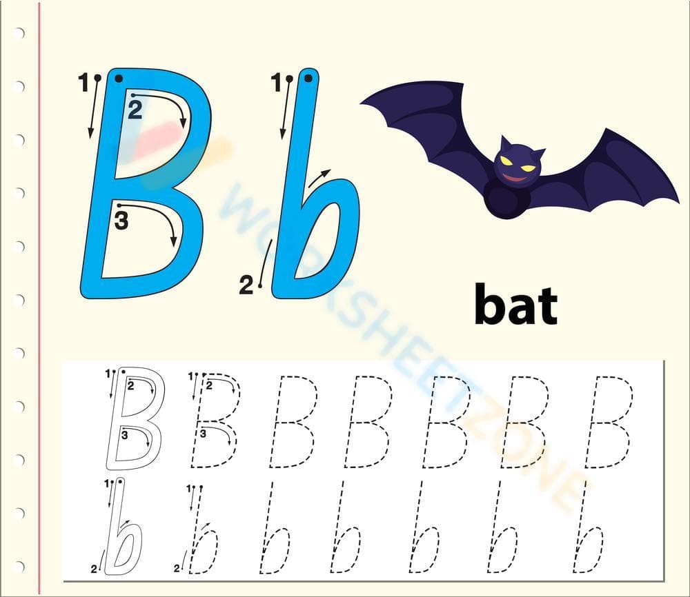Letter B For Bat Tracing Worksheet - Page 1