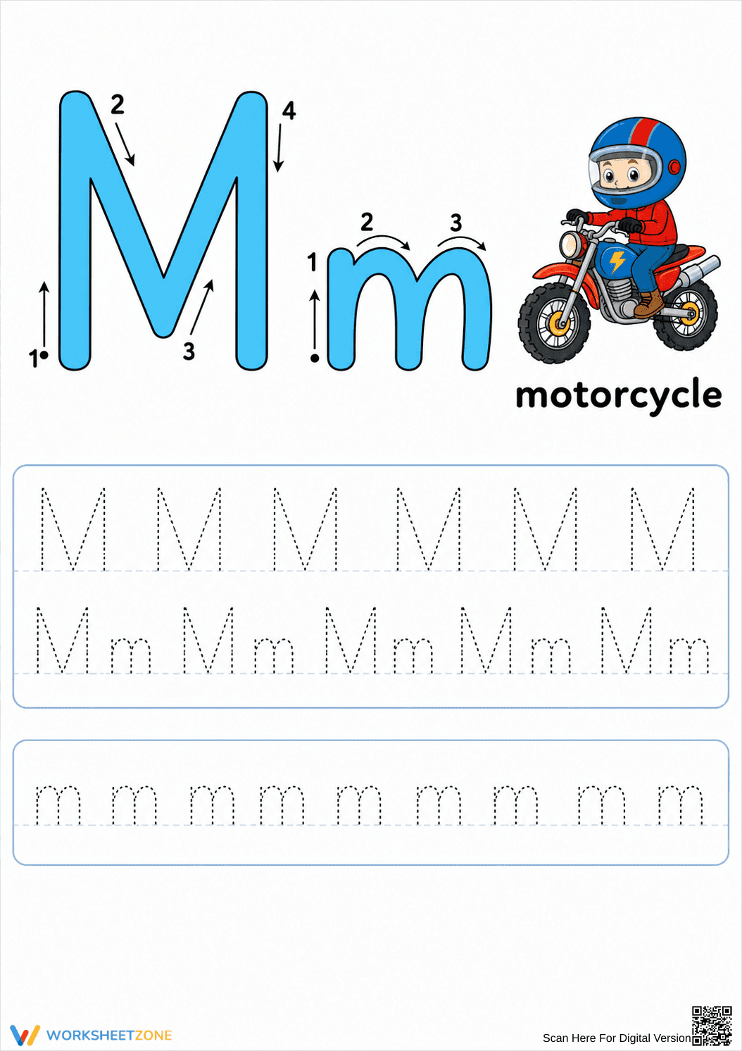 Grade K-1 Letter M — Printable No-Prep Worksheet - Page 1