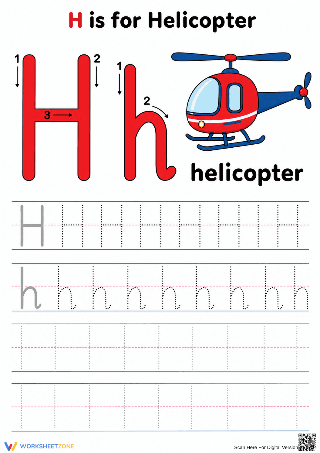 Letter H Tracing Worksheet | Printable Kindergarten ELA - Page 1
