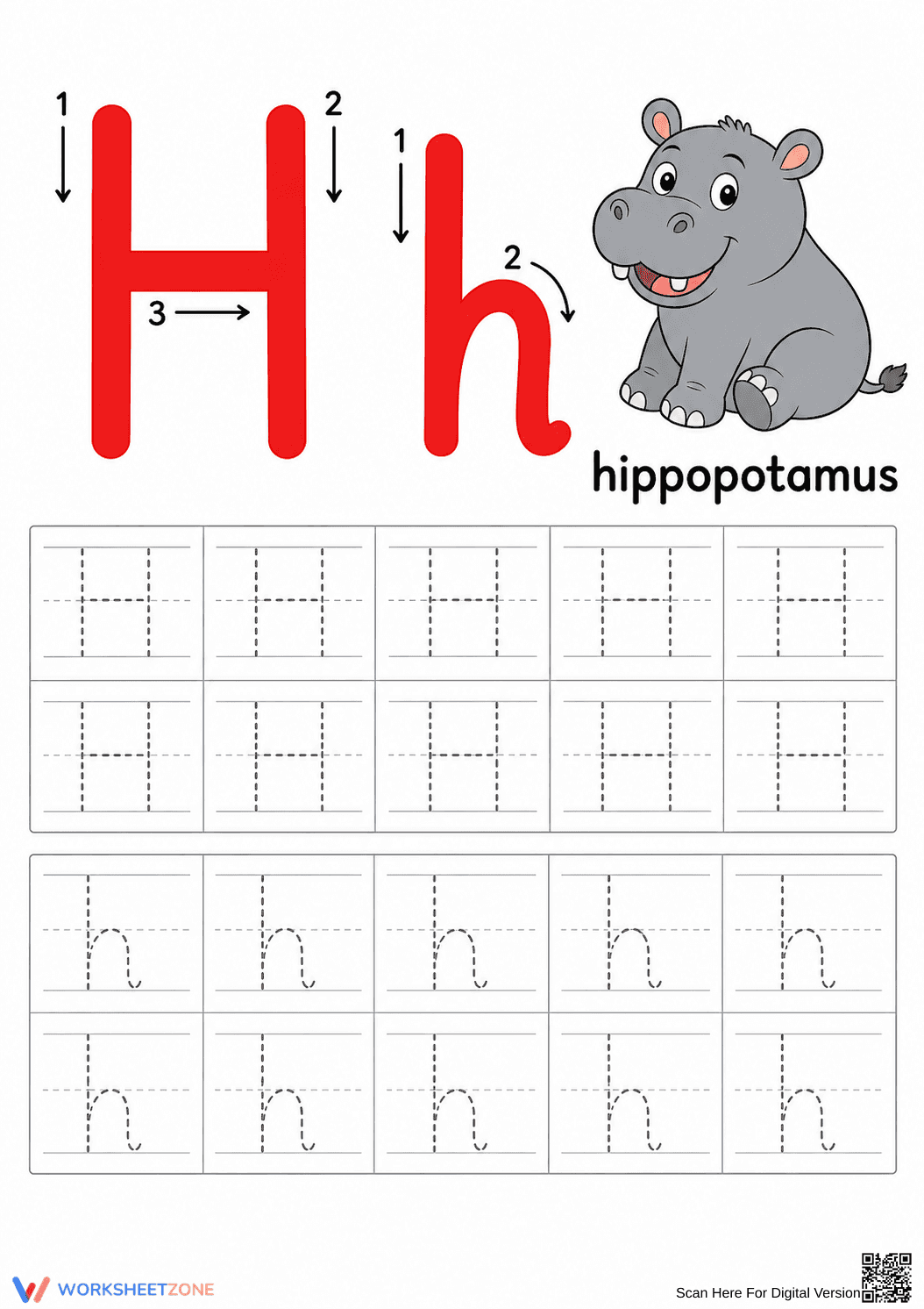 Printable Letter H Tracing Worksheet | Grade K ELA - Page 1