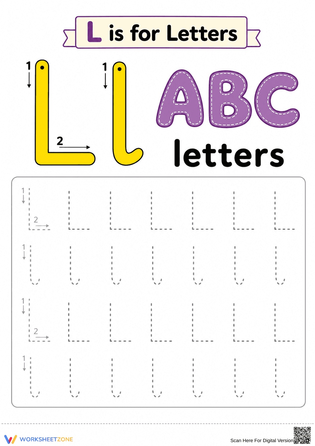 Printable Letter L Tracing Worksheet | Grade K ELA - Page 1