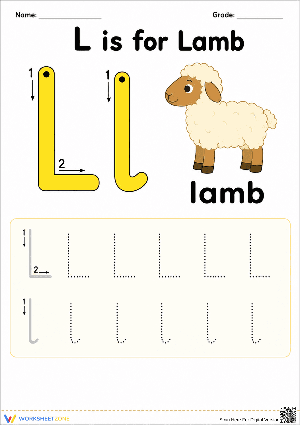 Letter L Tracing Worksheet | Essential Grade K-1 Phonics - Page 1