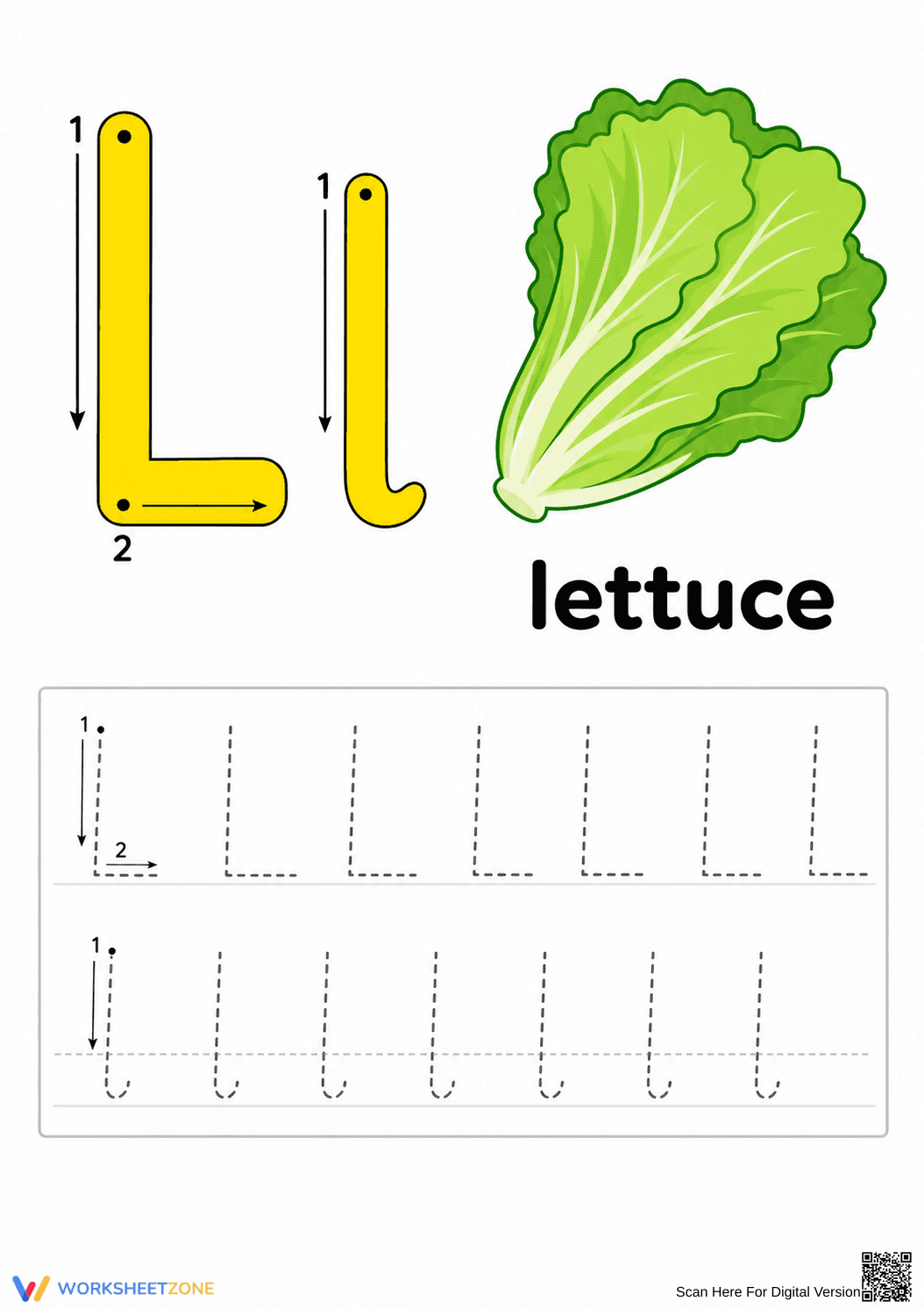 Grade K Letter L Tracing — Printable No-Prep Worksheet - Page 1