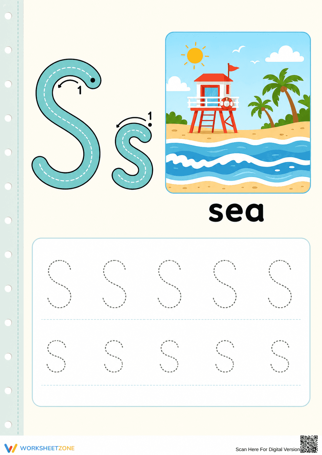 Letter S Tracing Worksheet | Essential Grade K-1 Phonics - Page 1