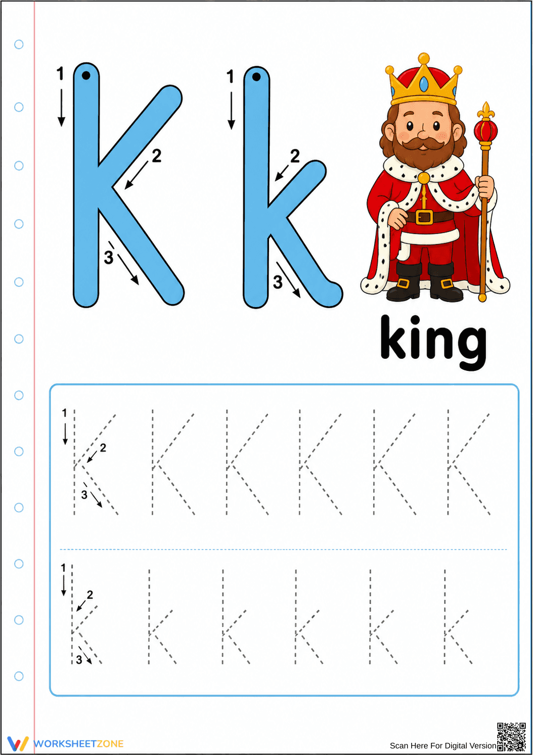 Letter K Tracing Worksheet | Essential Grade K-1 Phonics - Page 1