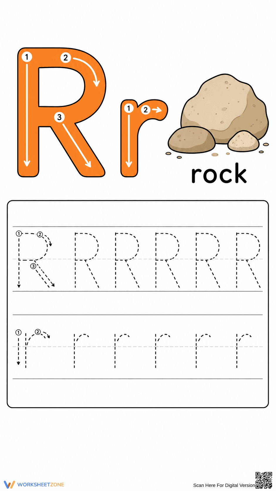 Letter R Handwriting and Phonics Practice Worksheet - Page 1