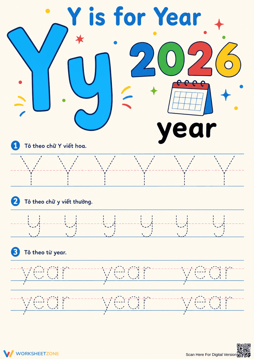 Letter Y Tracing Worksheet | Grade K-1 Printable - Page 1