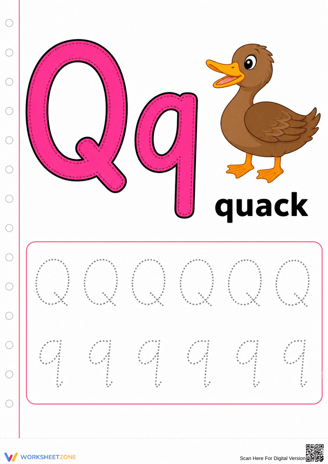 Printable Letter Q Tracing Worksheet | Kindergarten ELA - Page 1
