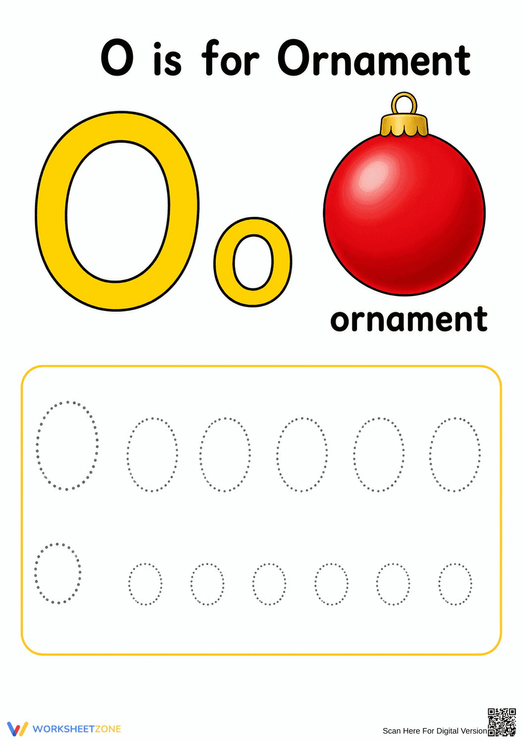 Grade K Letter O Tracing — Printable No-Prep Worksheet - Page 1