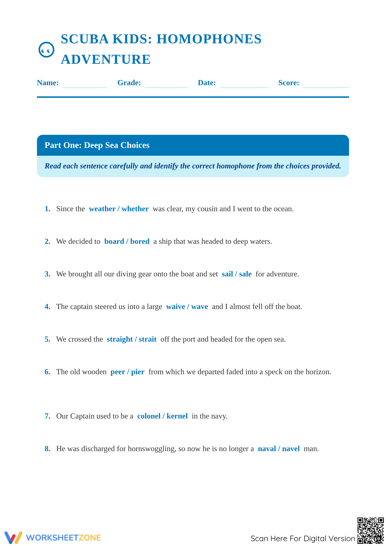 Grade 4 Homophones — Printable No-Prep Worksheet - Page 1