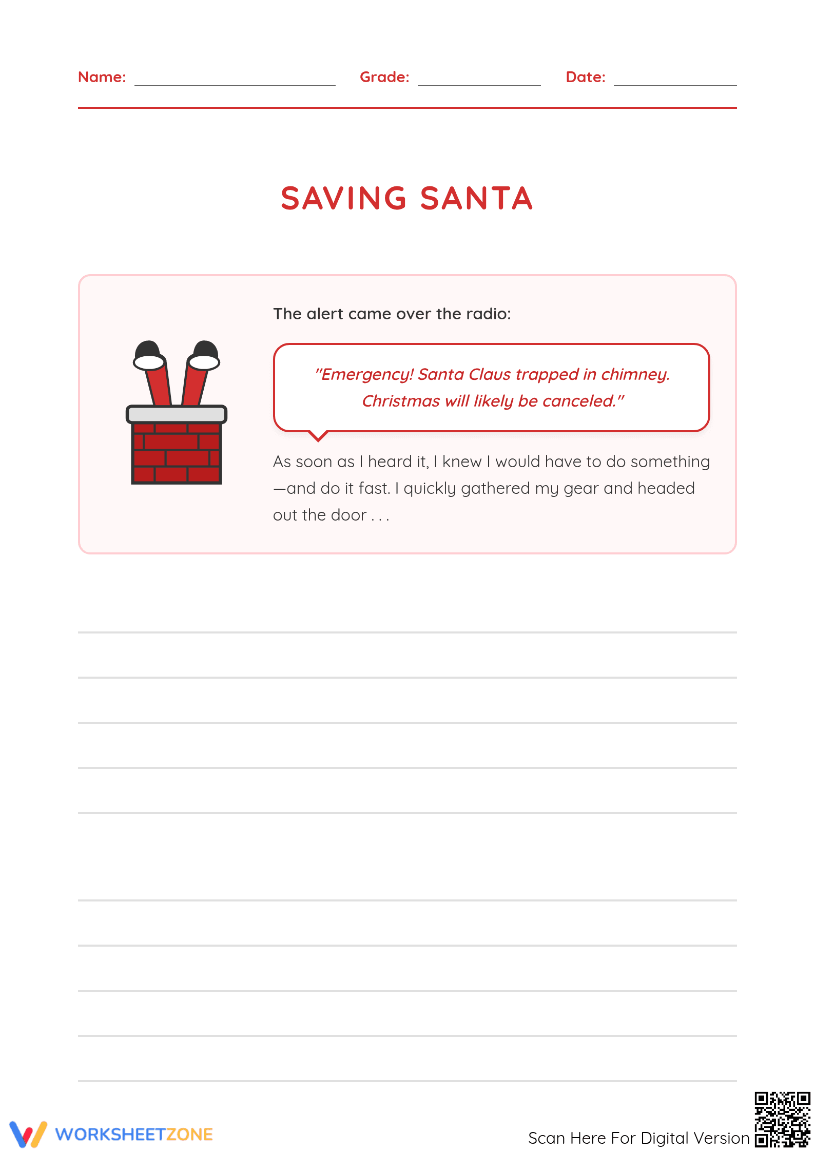 Saving Santa Narrative Writing Prompt | Grade 4 Printable - Page 1