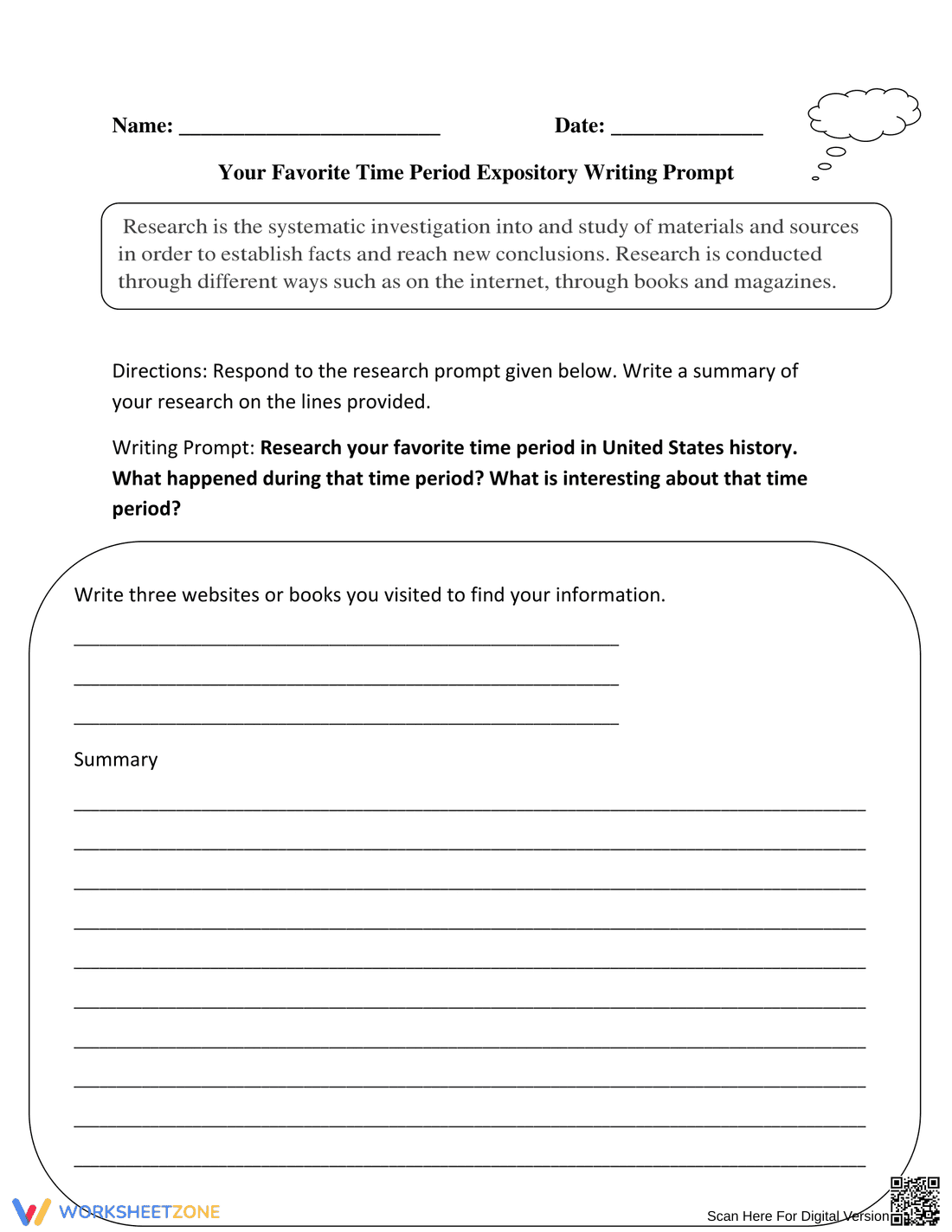 Your Favorite Time Period: Expository Writing Prompt - Page 1