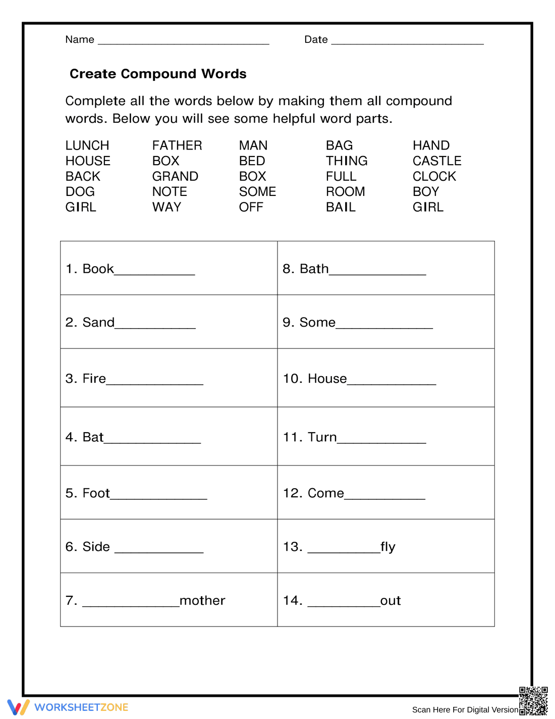 Printable Compound Words Worksheet | Grade 4-5 ELA - Page 1