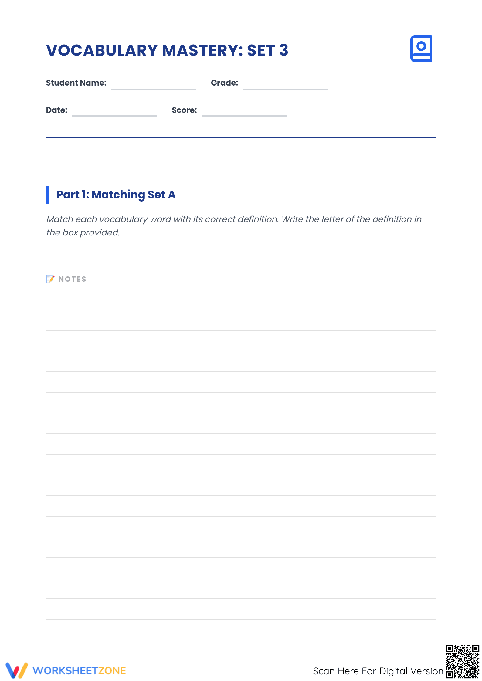 Essential Vocabulary Mastery Worksheet | Grades 6-9 - Page 1