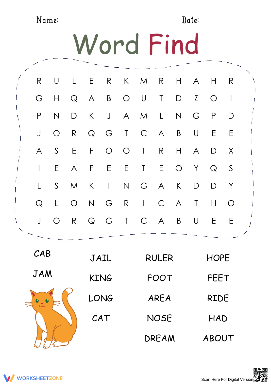 Printable 1st Grade Word Search: Vocabulary & Spelling - Page 1
