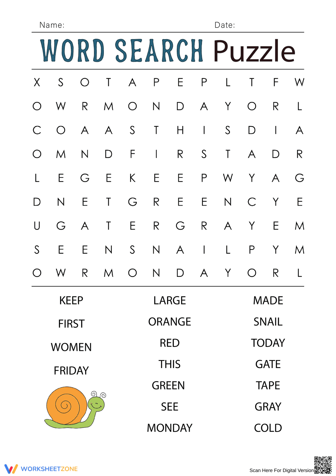Grade 1 Word Search — Printable No-Prep Worksheet - Page 1
