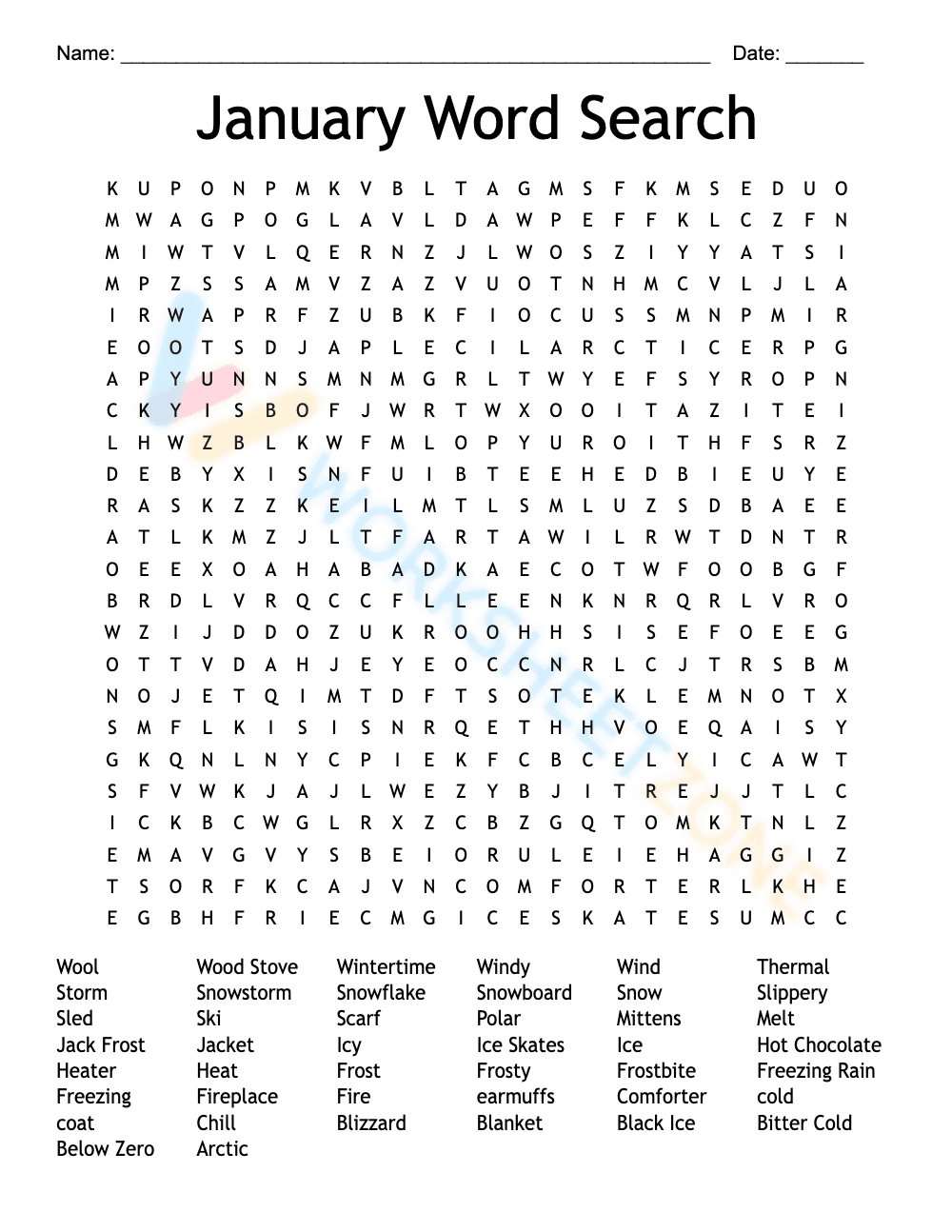 January Word Search - Page 1