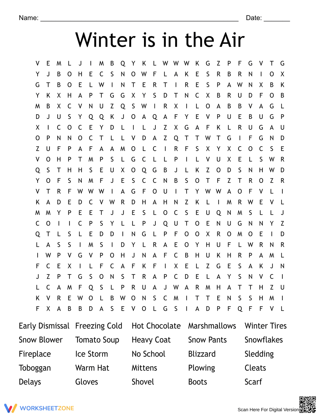 Winter Word Search Printable Worksheet | Grades 3-5 - Page 1